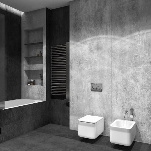 Просторная ванная комната в сером и черном цвете 02