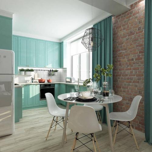 Нежный цвет небольшой кухни. А Вам нравится? 02