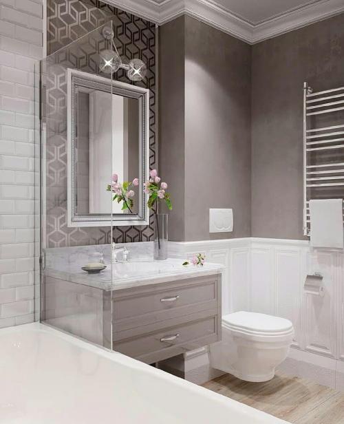 Ванная комната в сером цветес плиткой «кабанчик» 02