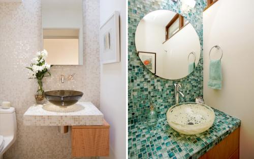 Сочетание плитки и мозаики. Частичная отделка мозаикой