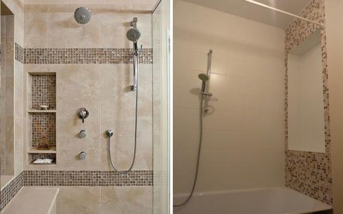 Сочетание плитки и мозаики. Частичная отделка мозаикой