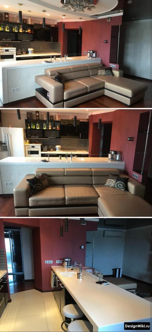 Дизайн комнаты с кухней. Дизайн кухни-гостиной в маленькой квартире 08