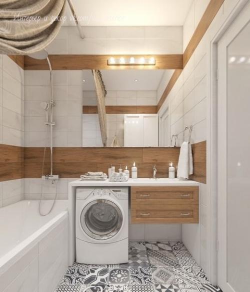 Сочетание белого цвета и «дерева» в ванной 02