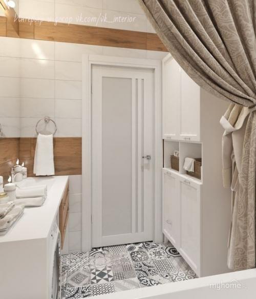 Сочетание белого цвета и «дерева» в ванной 01