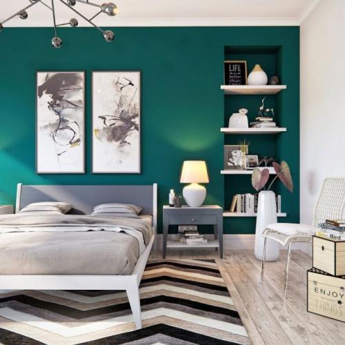 Спальня в темно зеленых тонах. Концепции оформления