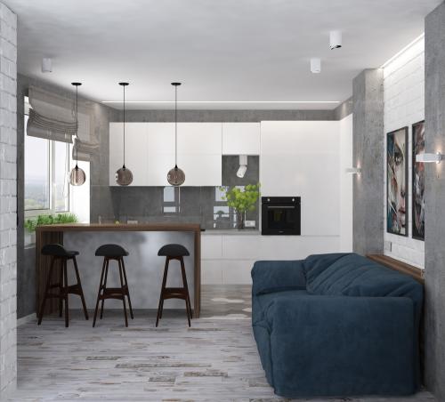 Роскошный дизайн кухни — гостиной с присоединенным балконом 03