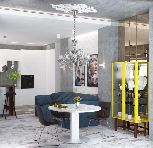 Роскошный дизайн кухни — гостиной с присоединенным балконом 01