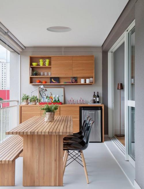 Идеи для балкона. Идеи дизайна балкона под столовую зону и кухню