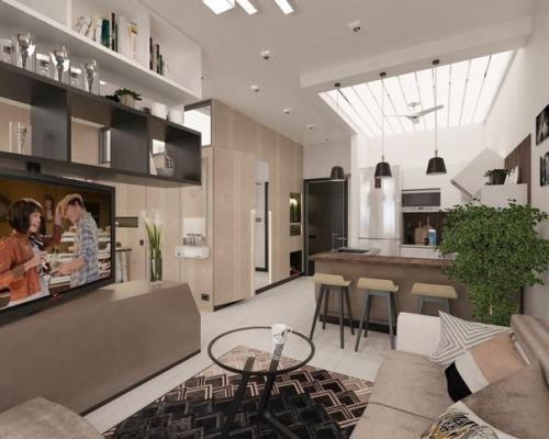 Интересный дизайн квартиры с кухней — студией 06