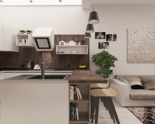 Интересный дизайн квартиры с кухней — студией 07