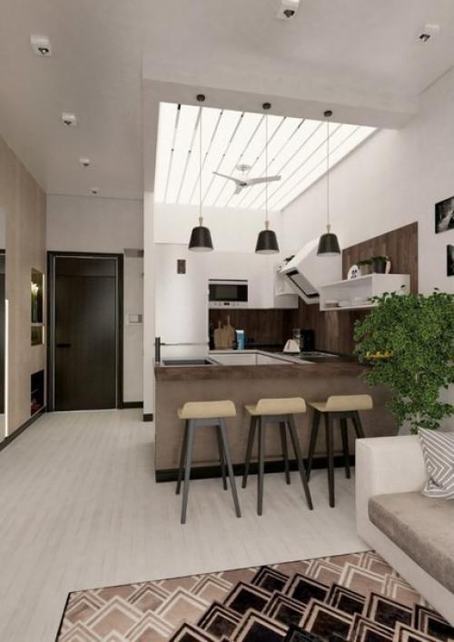 Интересный дизайн квартиры с кухней — студией 04