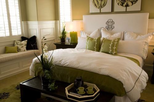 Спальня в темно зеленых тонах. Концепции оформления