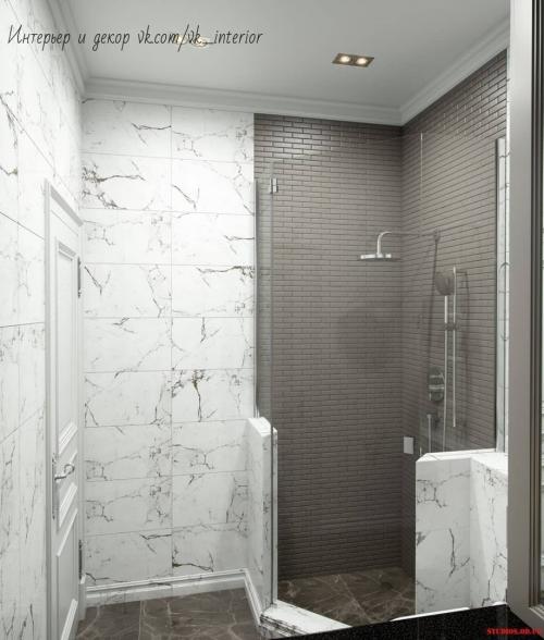 Стильный дизайн санузла с душевой кабиной в сером цвете. Как Вам такой вариант? 01