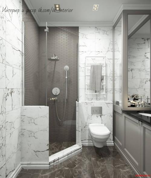 Стильный дизайн санузла с душевой кабиной в сером цвете. Как Вам такой вариант? 02
