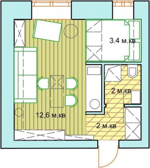Квартира — студия с отдельным спальным местом 07