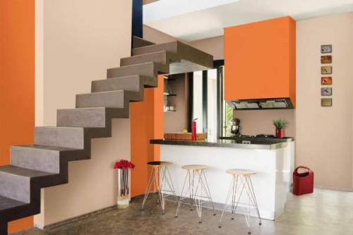 Сочетание синих и бежевых обоев. Теплые оттенки