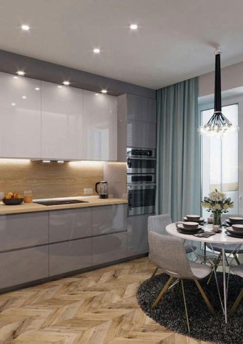 Сочетание матовых и глянцевых фасадов. Глянцевое покрытие