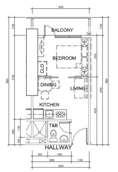 Маленькая квартирка — студия в сером цвете с выделенной спальной зоной 05