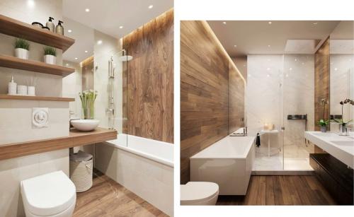 Сочетание камня и дерева в интерьере ванной. Применить плитку под дерево в интерьер ванной комнаты можно несколькими способами.