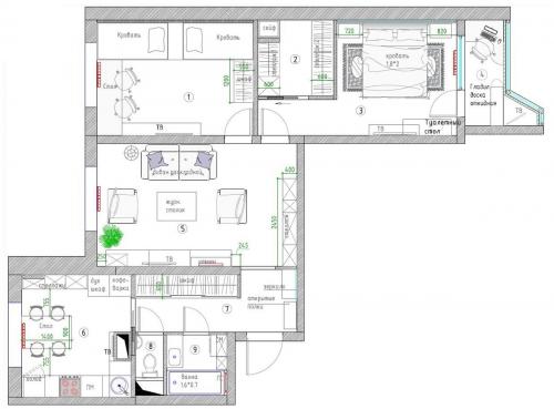 П-44 планировка однушки. Планировка трёшки в панельке П-44: 5 удачных схем (бесплатно)