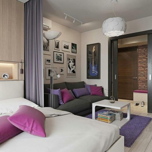 Комната 16,3м², в которой совместили гостиную и спальню. Как вам? 02