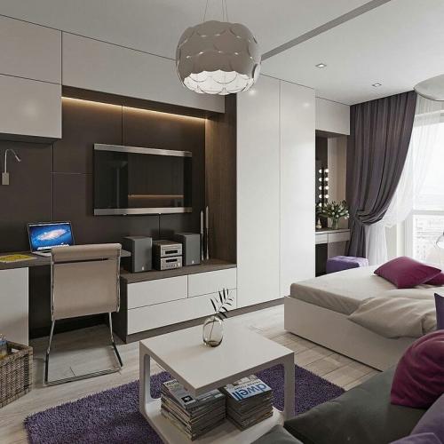 Комната 16,3м², в которой совместили гостиную и спальню. Как вам? 01