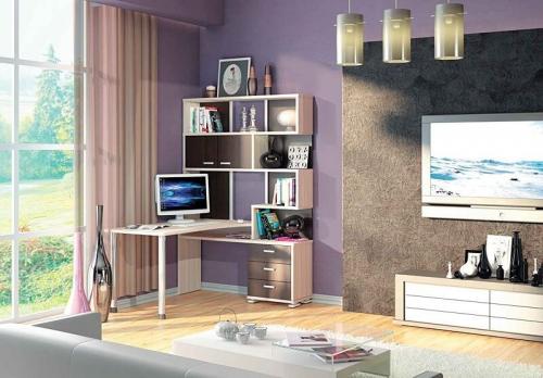 Стенка с рабочим местом. Варианты размещения компьютерного стола в гостиной
