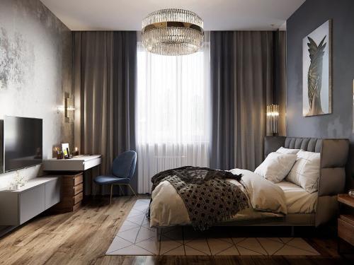 Спальня в современном интерьере с элементами лофт. 02