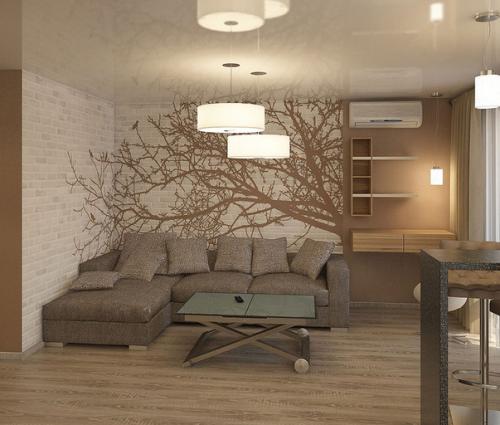 Дизайн двухкомнатной квартиры с объединенной гостиной и кухней 03