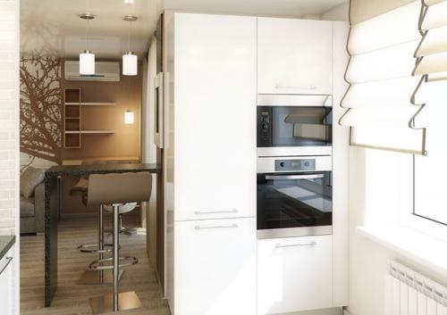 Дизайн двухкомнатной квартиры с объединенной гостиной и кухней 06