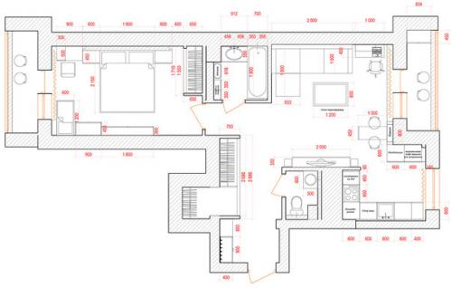 Дизайн двухкомнатной квартиры с объединенной гостиной и кухней 10