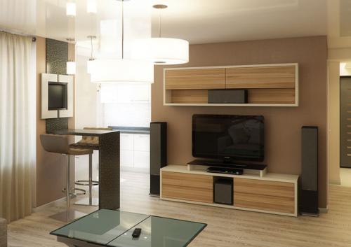 Дизайн двухкомнатной квартиры с объединенной гостиной и кухней 05