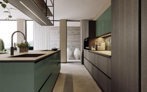 Кухня зелено коричневого цвета. Сочетание цветов для зеленой кухни.
