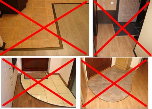 Плитка в коридоре у порога. Ошибка: Стыковать Плитку и Ламинат в прихожей