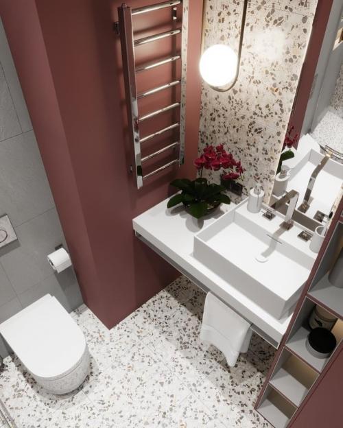 Дизайн — проект ванной комнаты в бордовом цвете ✨ 05