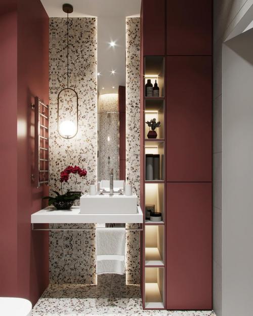 Дизайн — проект ванной комнаты в бордовом цвете ✨ 04