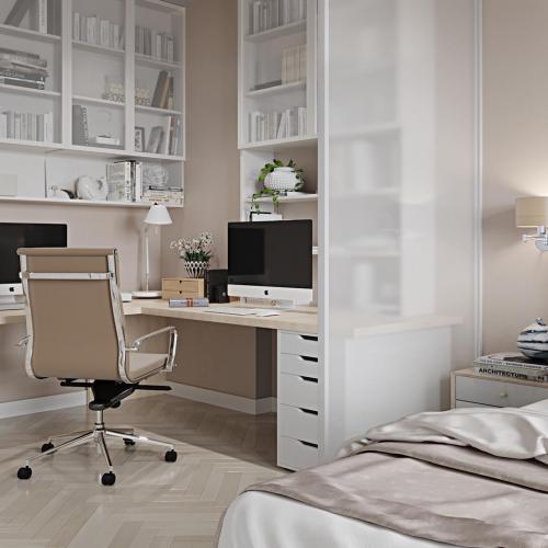 Спальня с рабочей зоной, отделенной стационарной перегородкой 04