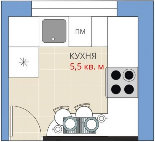 Варианты расстановки мебели в кухне 5,5 кв. м 02