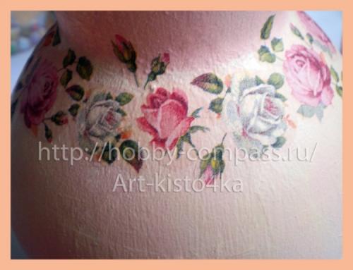 Декупаж вазы из пластиковой бутылки. Имитация фарфора