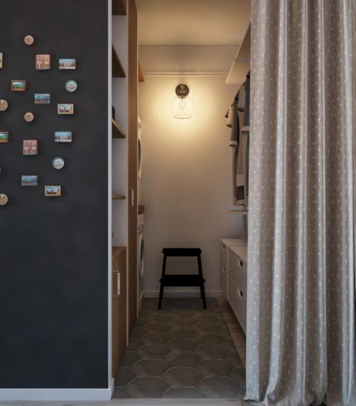 Зонирование при помощи полок в однокомнатной квартире. Как Вам такая идея? 03