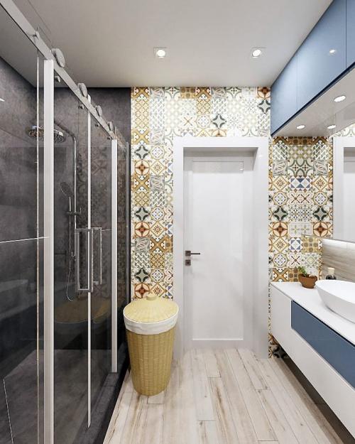 Ванная комната. Плитка подобрана из трех разных коллекций💙 Как Вам сочетание? 02