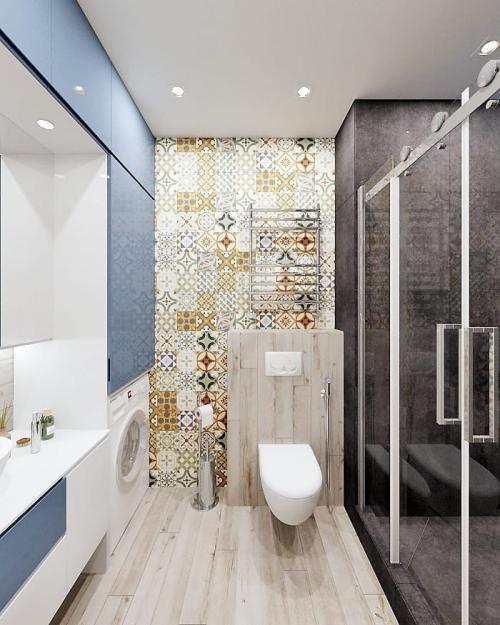 Ванная комната. Плитка подобрана из трех разных коллекций💙 Как Вам сочетание? 01
