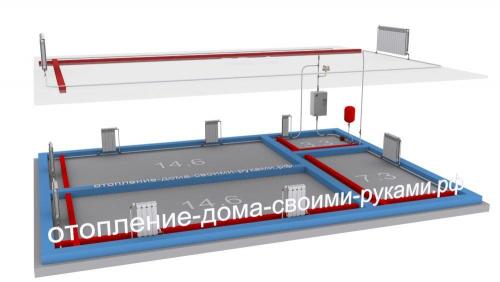 Отопление двухэтажного частного дома схема. Однотрубная система 04 Отопление двухэтажного частного дома схема. Однотрубная система 04