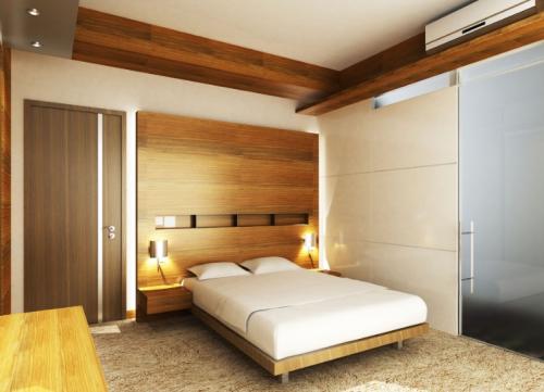 Дерево в интерьере спальни 02