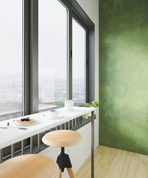 Оформление балкона насыщенным зеленым цветом 03