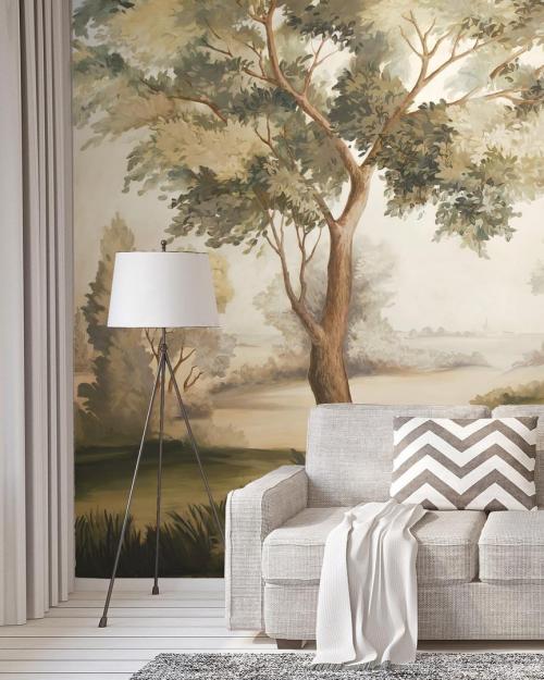 Удивительная роспись стены в гостиной 03