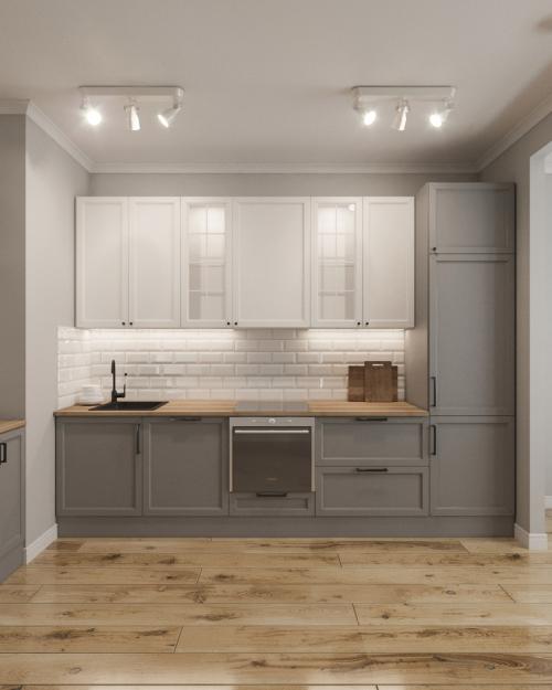 Кухня с присоединенным балконом. Какой Вариант Вам больше нравится: в белом или сером цвете? 02