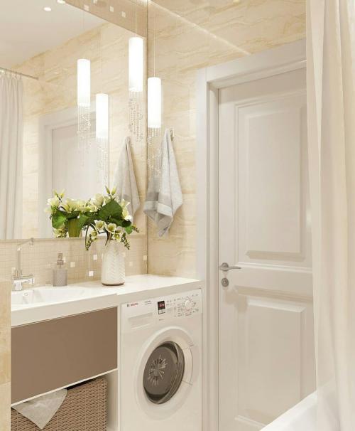 Оцените дизайн ванной комнаты в бежевом цвете. 02