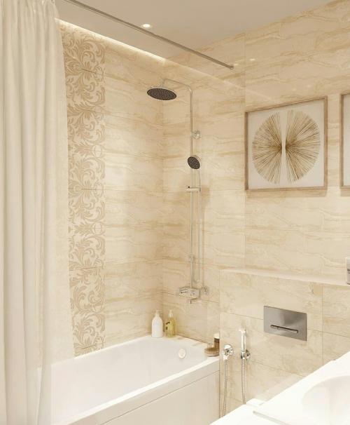 Оцените дизайн ванной комнаты в бежевом цвете. 01