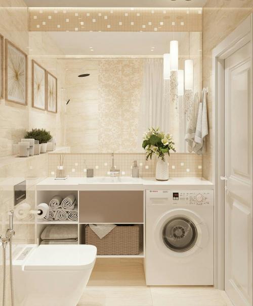 Оцените дизайн ванной комнаты в бежевом цвете. 03